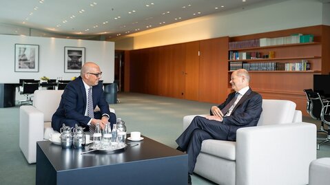 Arbeitsgespräch von Regierungschef Daniel Risch und Bundeskanzler Olaf Scholz